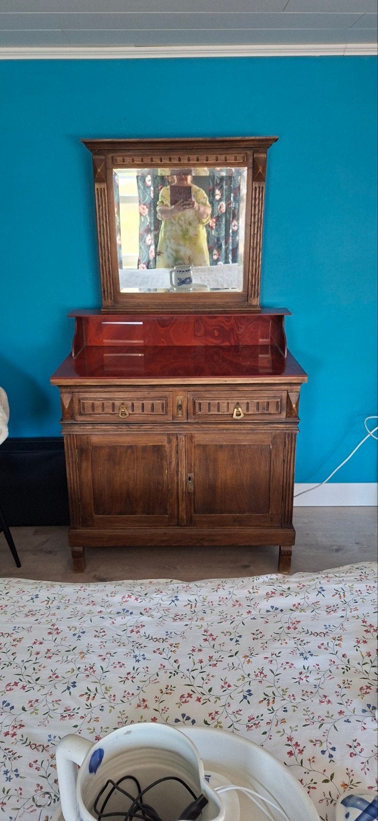 Bed commode en 2 nachtkastjes, Gebruikt, Bruin, 120 cm, 200 cm