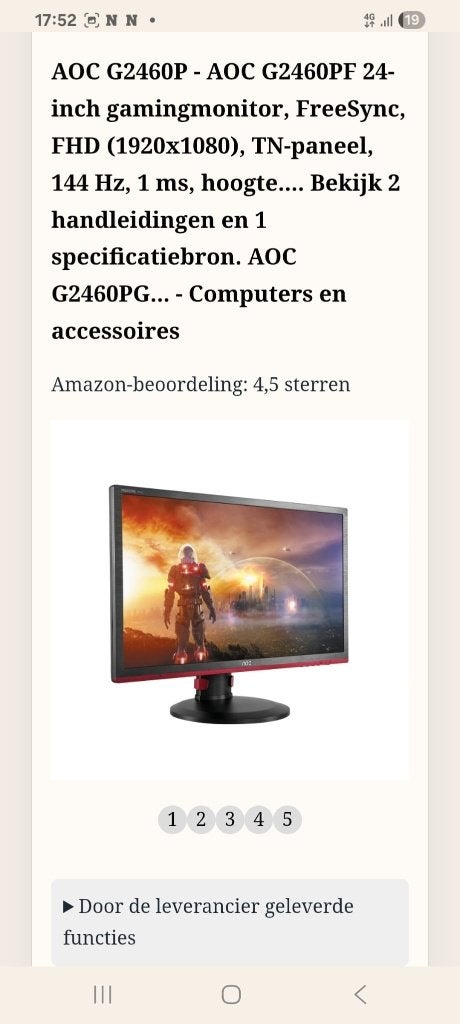 AOC G2460PF 24 inch gamingmonitor, Computers en Software, Gebruikt, 101 t/m 150 Hz, 1 tot 2 ms, In hoogte verstelbaar