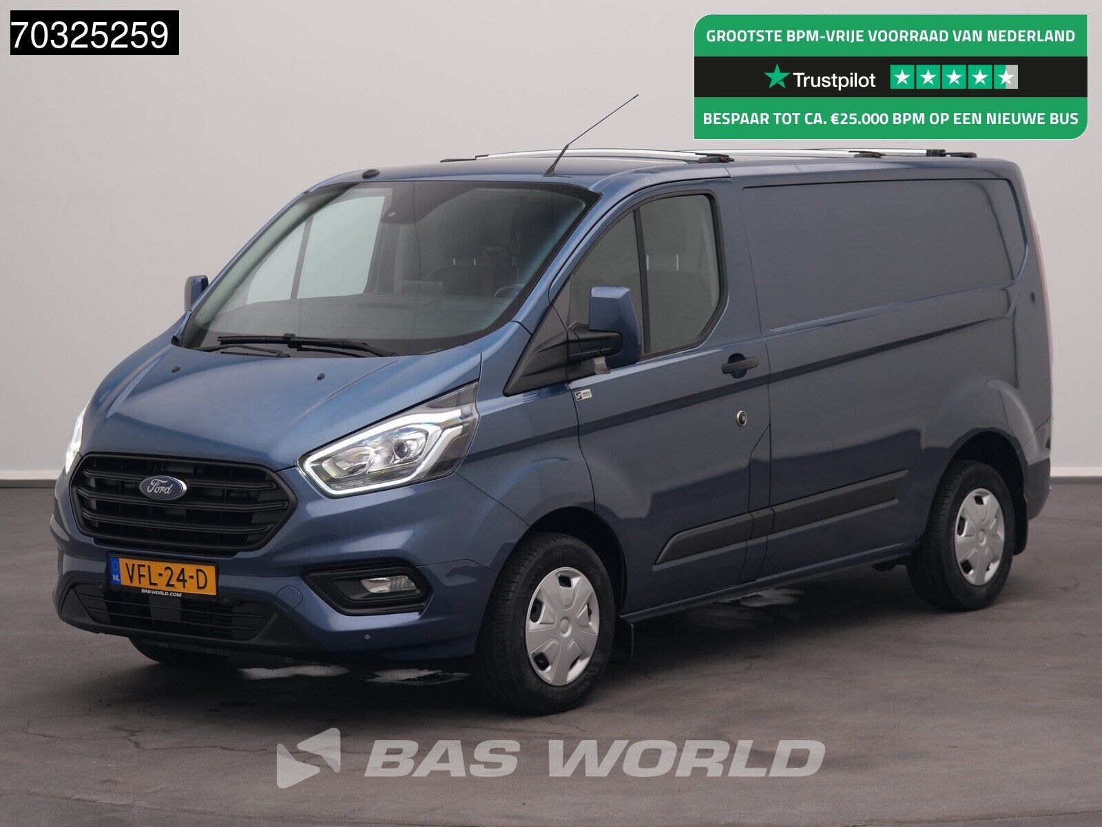 Ford Transit Custom 105pk L1H1 Trekhaak LED Xenon Navi Airco, Auto's, Bestelwagens en Lichte vracht, Euro 6, 4 cilinders, Blauw
