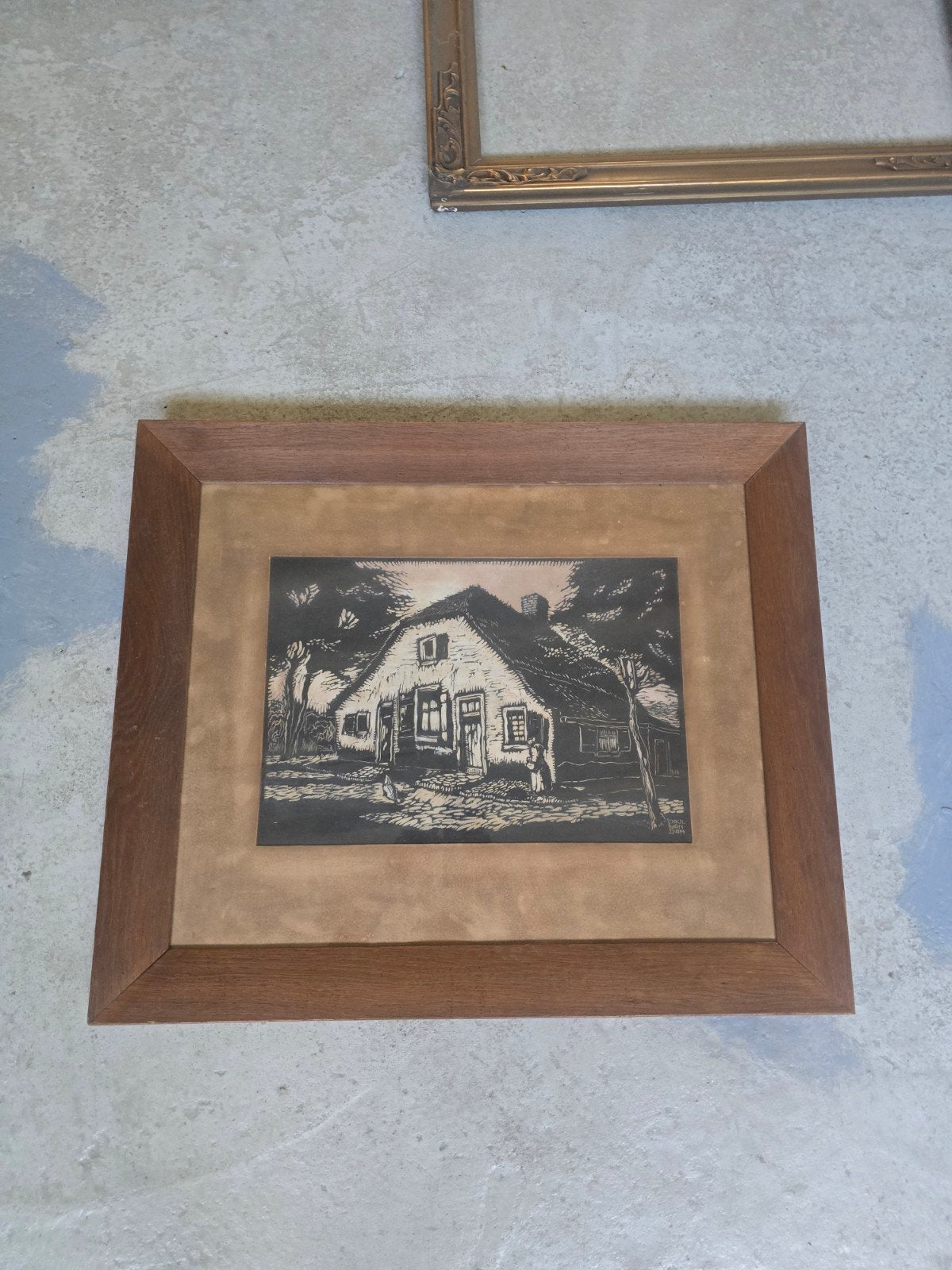 paul van dam schilderij ( houtsnede), Ophalen, Landschap, Houtsnede, 1900 - 1949