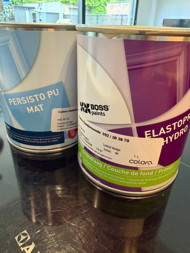 1l elastoprim hydro + 1l persisto pu mat, Ophalen, Beige, Nieuw, Lak