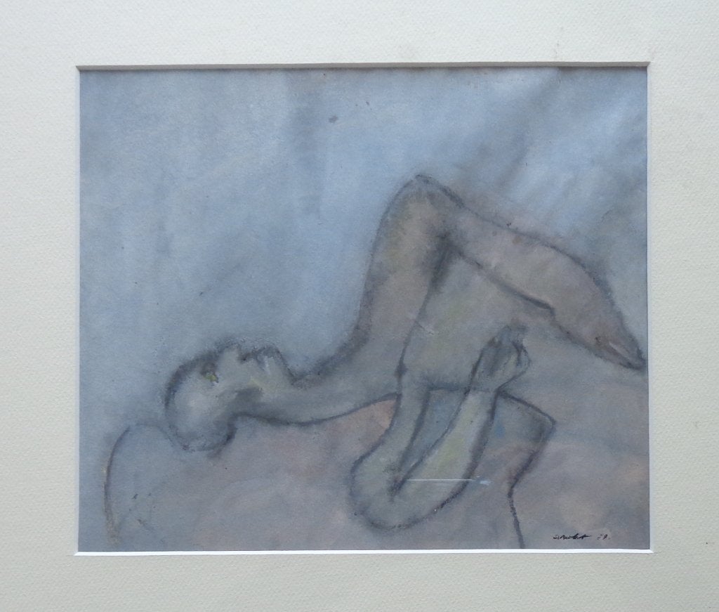 CHRISTIAN ROLET / LIGGENDE FIGUUR / ORIGINEEL 41x45cm KADER, Antiek en Kunst, Ophalen of Verzenden, Papier/karton, Passe-partout