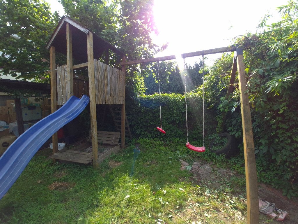 Houten speeltuig met glijbaan en schommels, Kinderen en Baby's, Ophalen, Gebruikt, Schommel