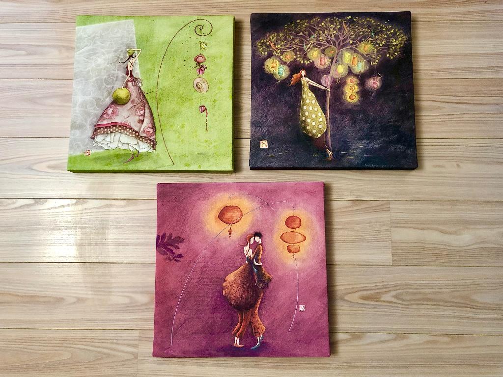 3 tableaux 40x40 de Gaëlle Boissonnard (toile), Antiek en Kunst, Kunst | Schilderijen | Modern, Ophalen