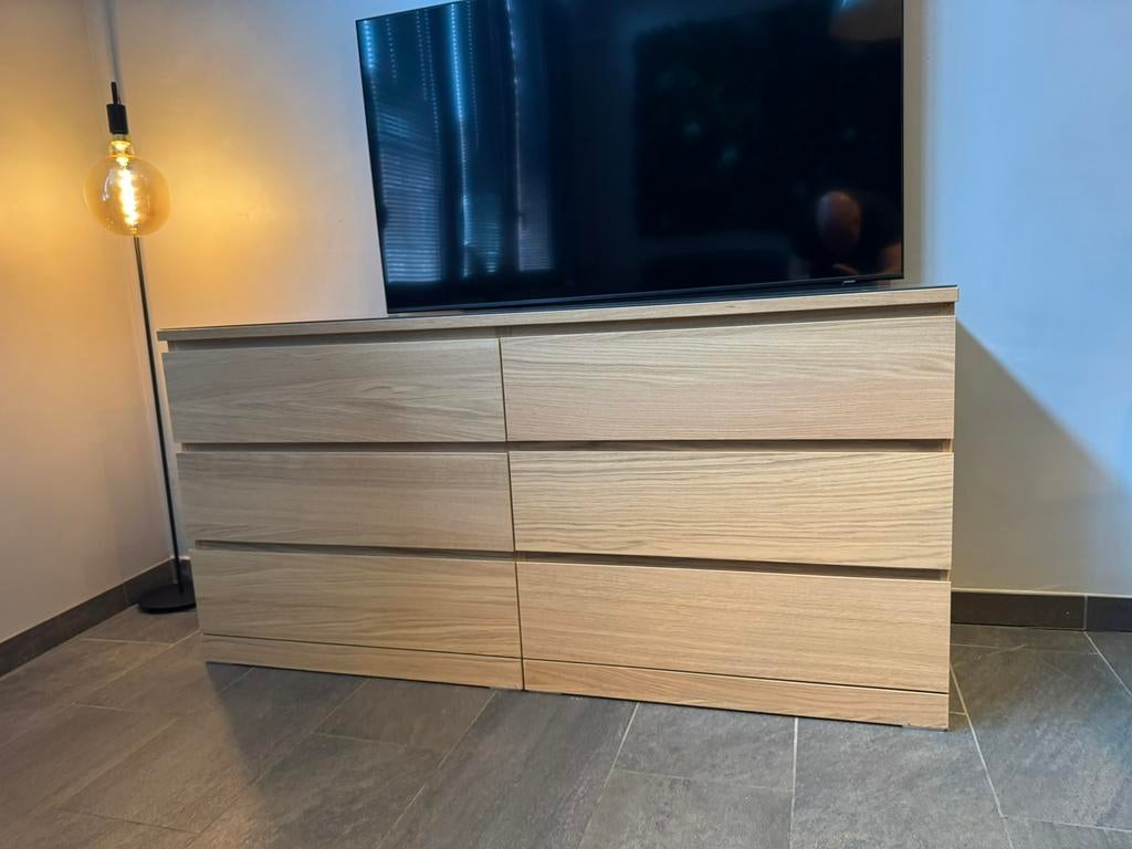 Commode MALM + Plateau de verre, Ophalen, 5 laden of meer, Glas, 150 tot 200 cm