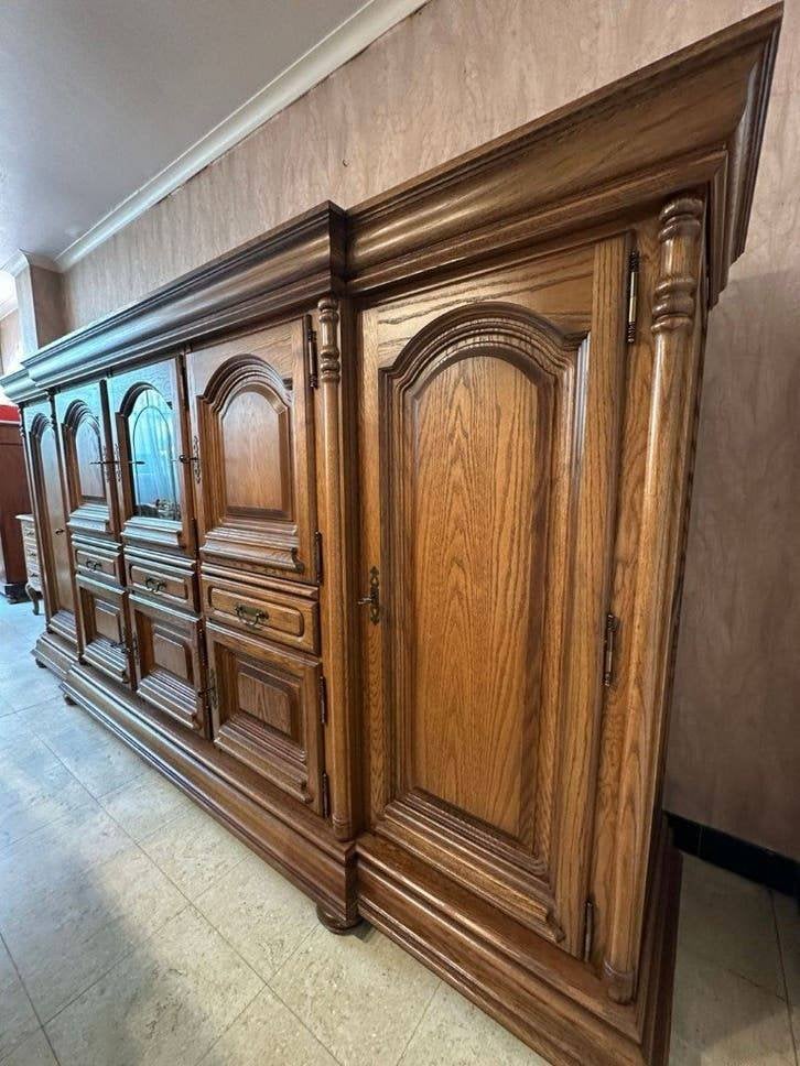 GRATIS massief eiken buffetkast 3m08 met vitrine, Huis en Inrichting, Ophalen, Gebruikt, Eikenhout, Landelijk / klassiek