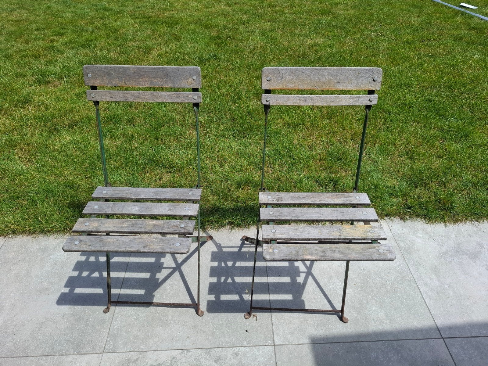Vintage Lamot brouwerij klapstoelen Oude bistro stoeltjes, Ophalen, Gebruikt, Metaal, Verstelbaar