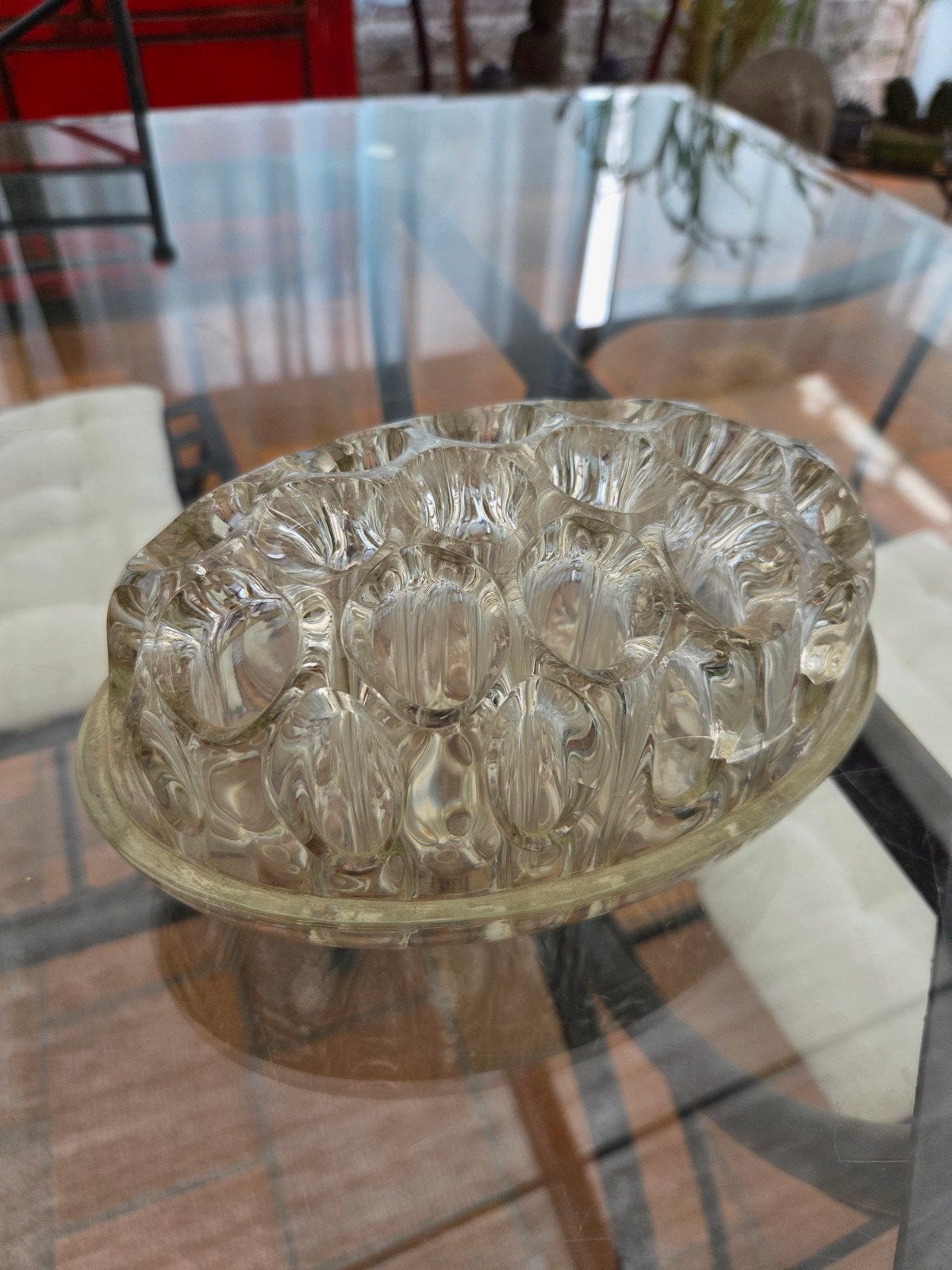 Oude ovale bloemplukker. Jaren 50-60. Glaswerk van Reims, Ophalen of Verzenden, Transparant, Glas