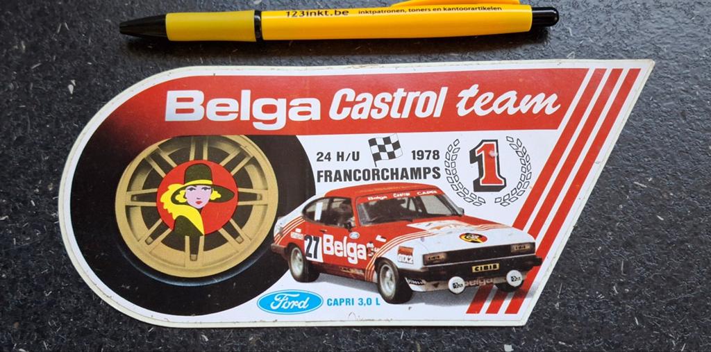 Autocollant vintage Belga Castrol Team 1973 Ford Capri 3.0 l, Enlèvement ou Envoi, Comme neuf, Voiture ou Moto
