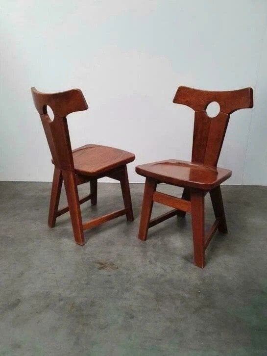 brutalist vintage eiken solid oak chairs 60s, Ophalen