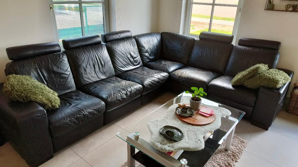 Lederen hoeksalon, Maison & Meubles, Canapés | Coins salons complets, Enlèvement, Utilisé, Cuir