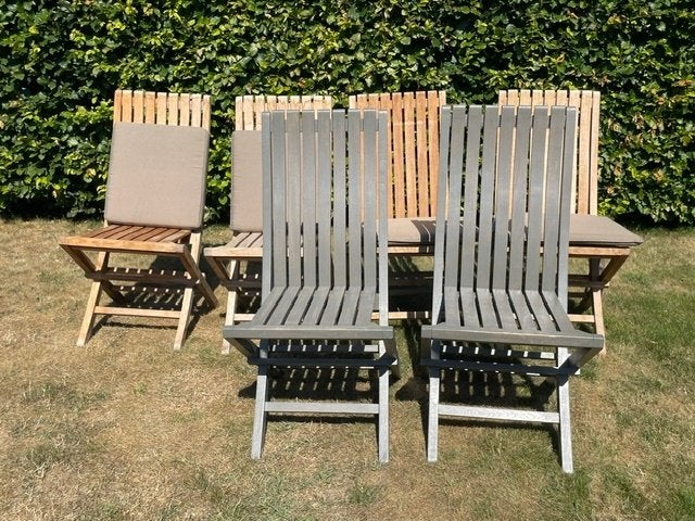 set van 6 teakhouten tuinstoelen, inklapbaar, Ophalen, Zo goed als nieuw, Teakhout, Inklapbaar