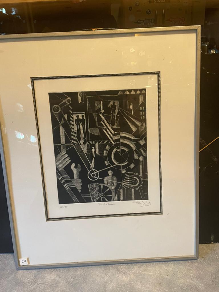 Ets van pierre debeck robotica, Antiek en Kunst, Kunst | Etsen en Gravures, Ophalen of Verzenden, Ets, Gesigneerd