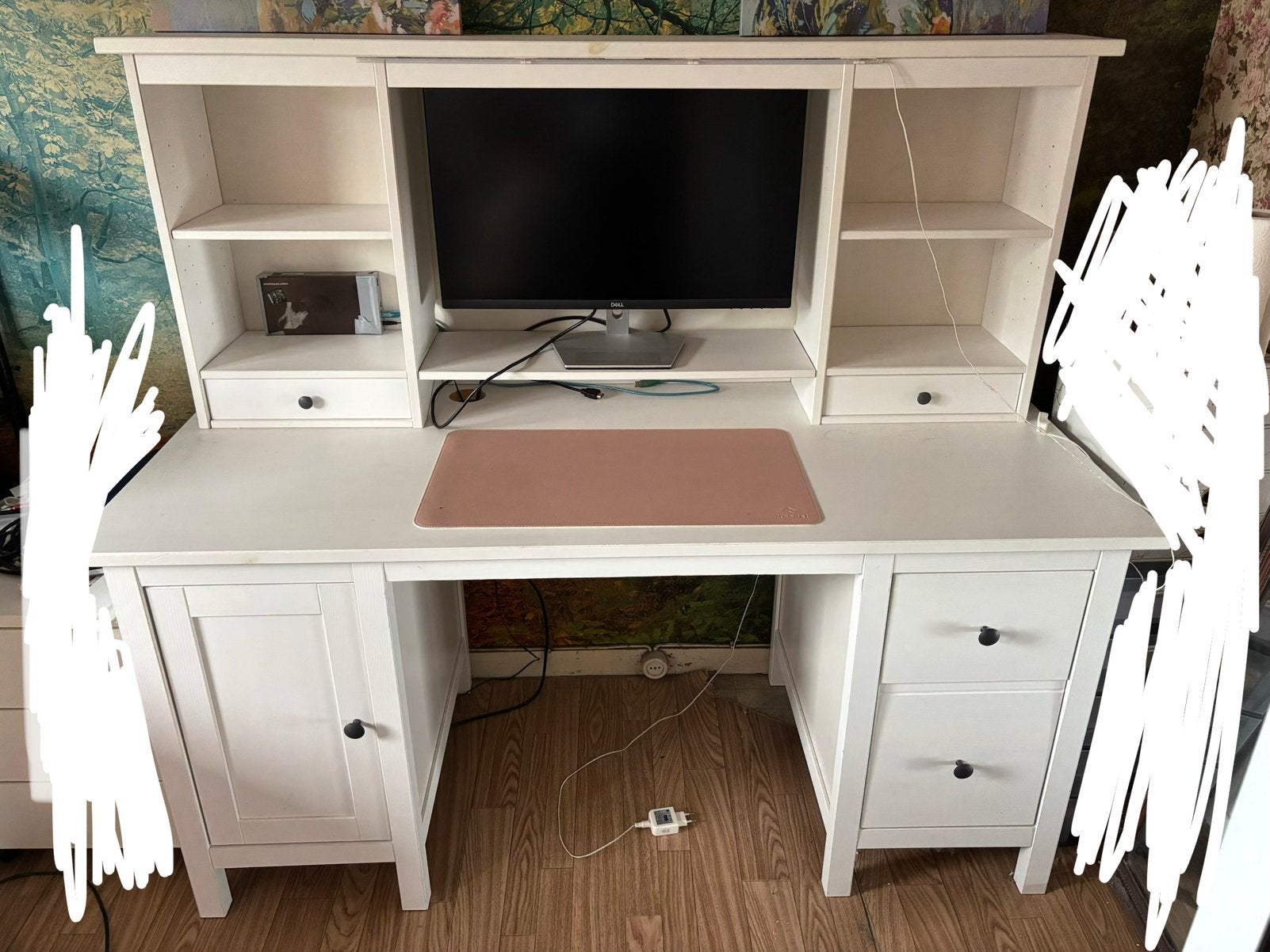 Bureau Ikea HEMNES blanc + élément complémentaire, Scandinave, 65 cm, Enlèvement, Utilisé