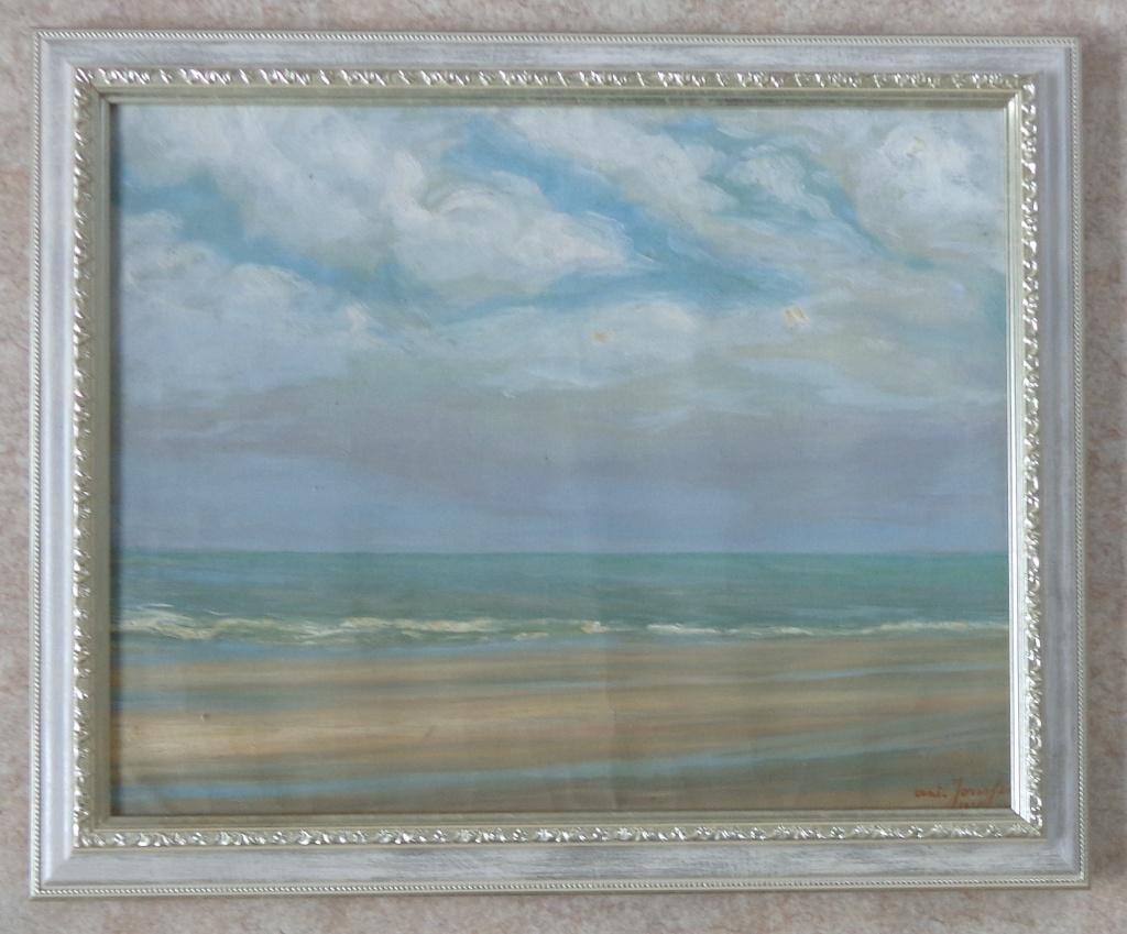 ANTOINE JORISSEN / STRANDZICHT / OLIEVERF / 47x57cm / KADER, Enlèvement ou Envoi