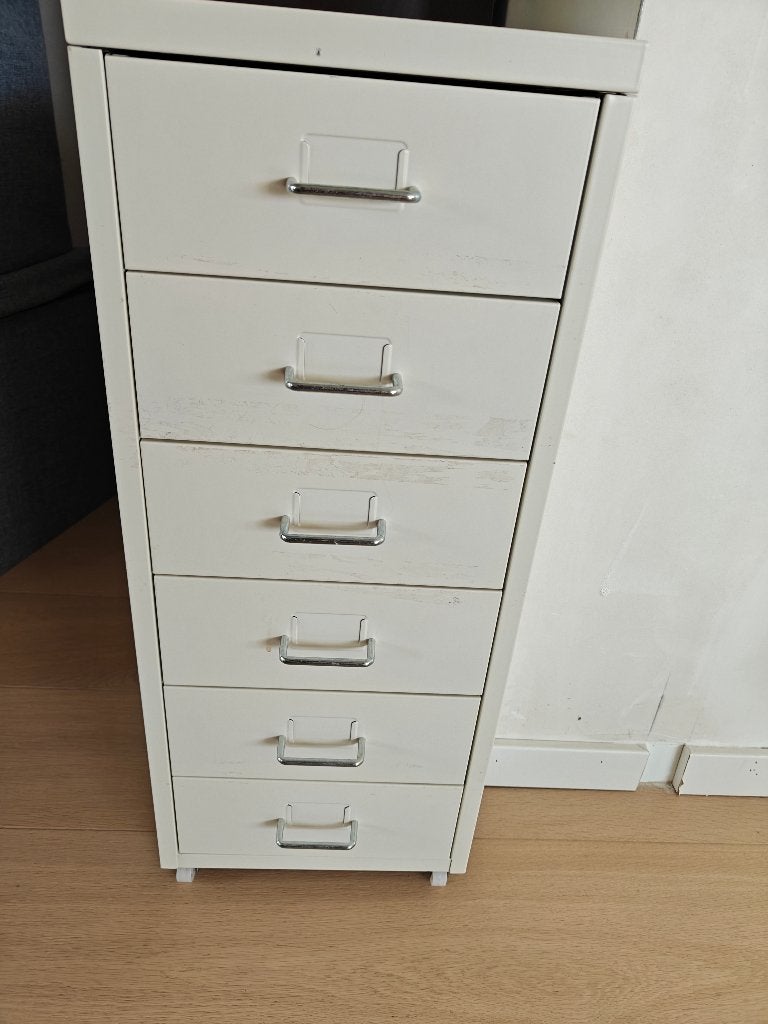 Wit metalen ladeblok op wieltjes Helmer Ikea, Ophalen, Minder dan 50 cm, Gebruikt, 5 laden of meer