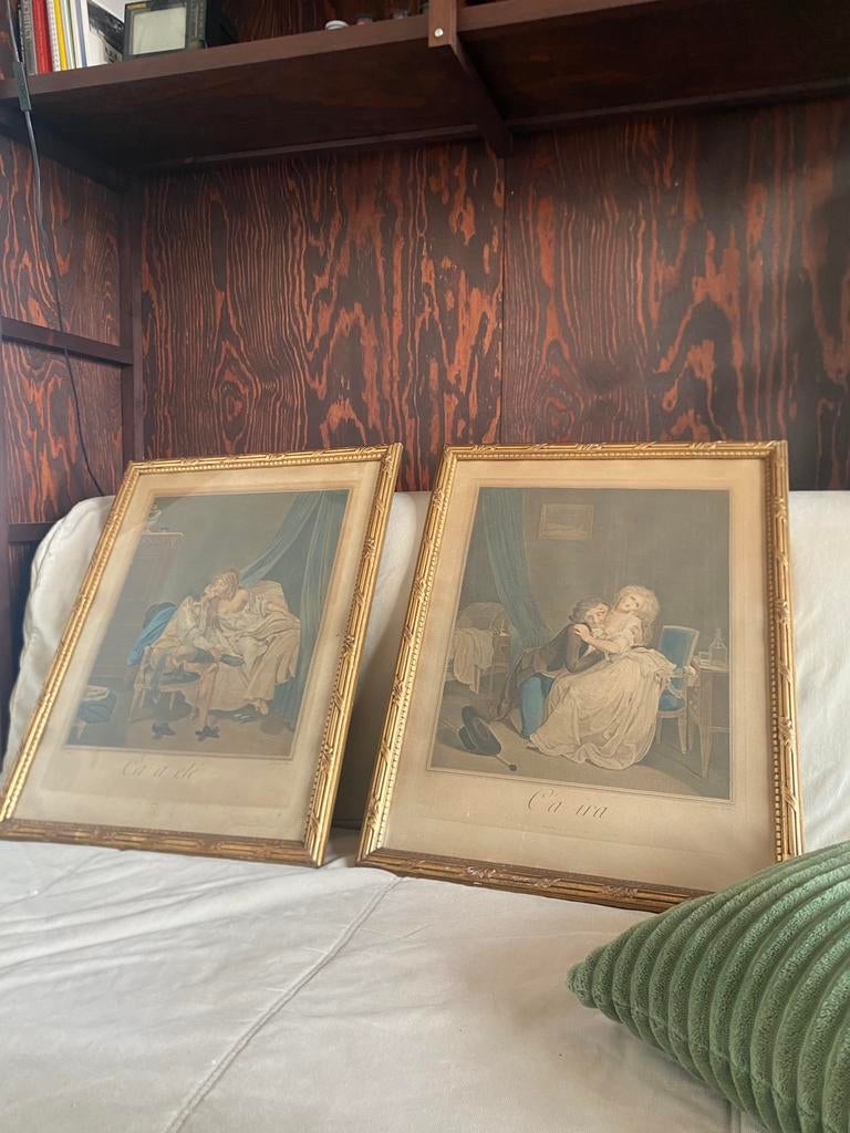 Gravures 19eme encadrees, Maison & Meubles, Accessoires pour la Maison | Cadres, Enlèvement, Utilisé, 50 à 75 cm, Bois