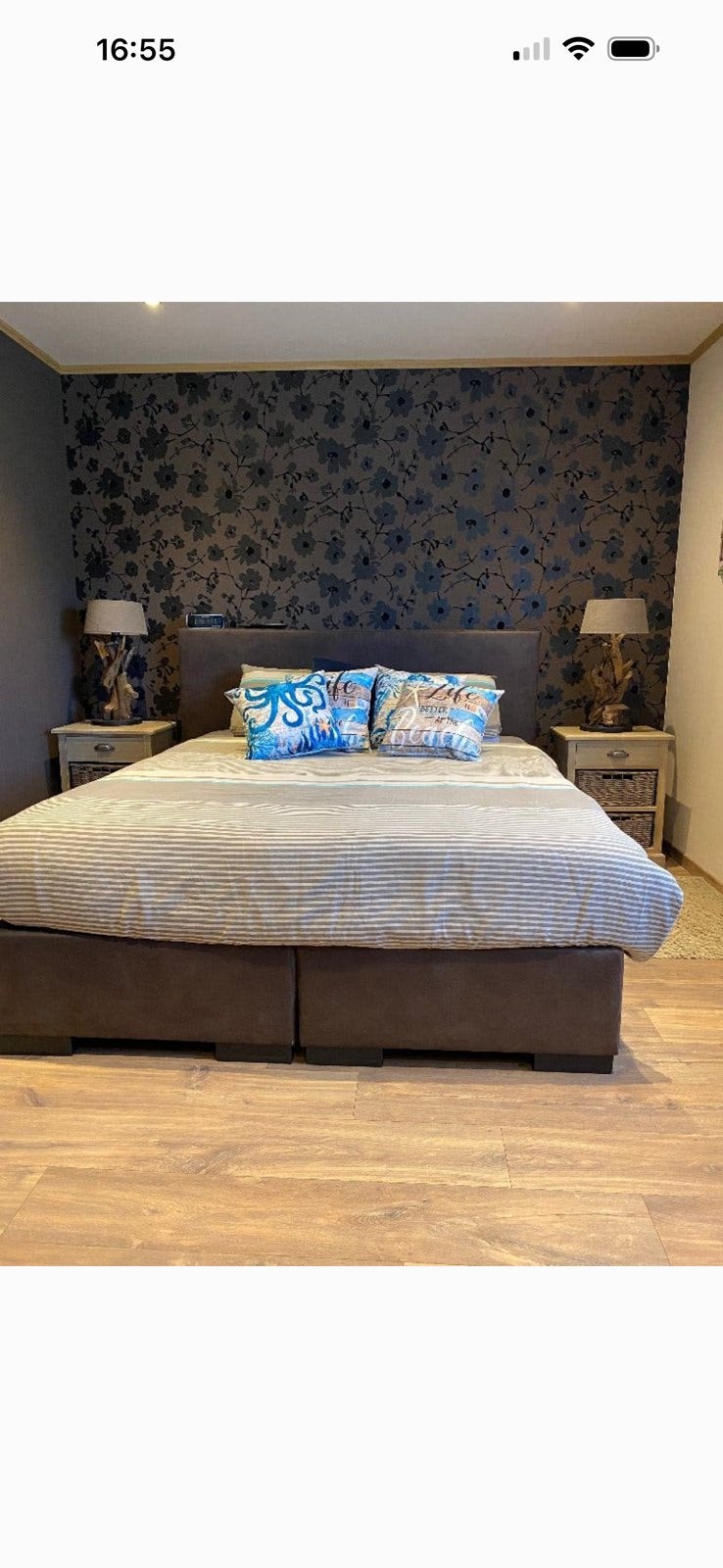 Boxspring 160x200, Maison & Meubles, Landelijk/modern, Comme neuf, Brun, Enlèvement