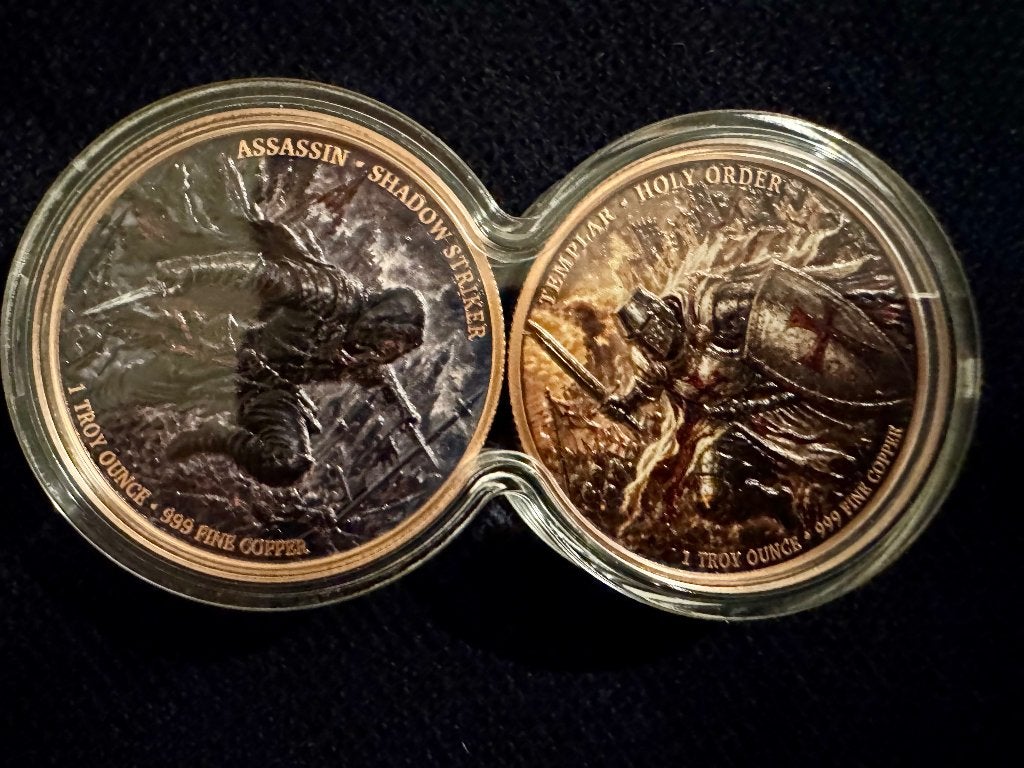 Duo set Assassin Templar 2x1 oz koper munten .999, Ophalen of Verzenden, Koper