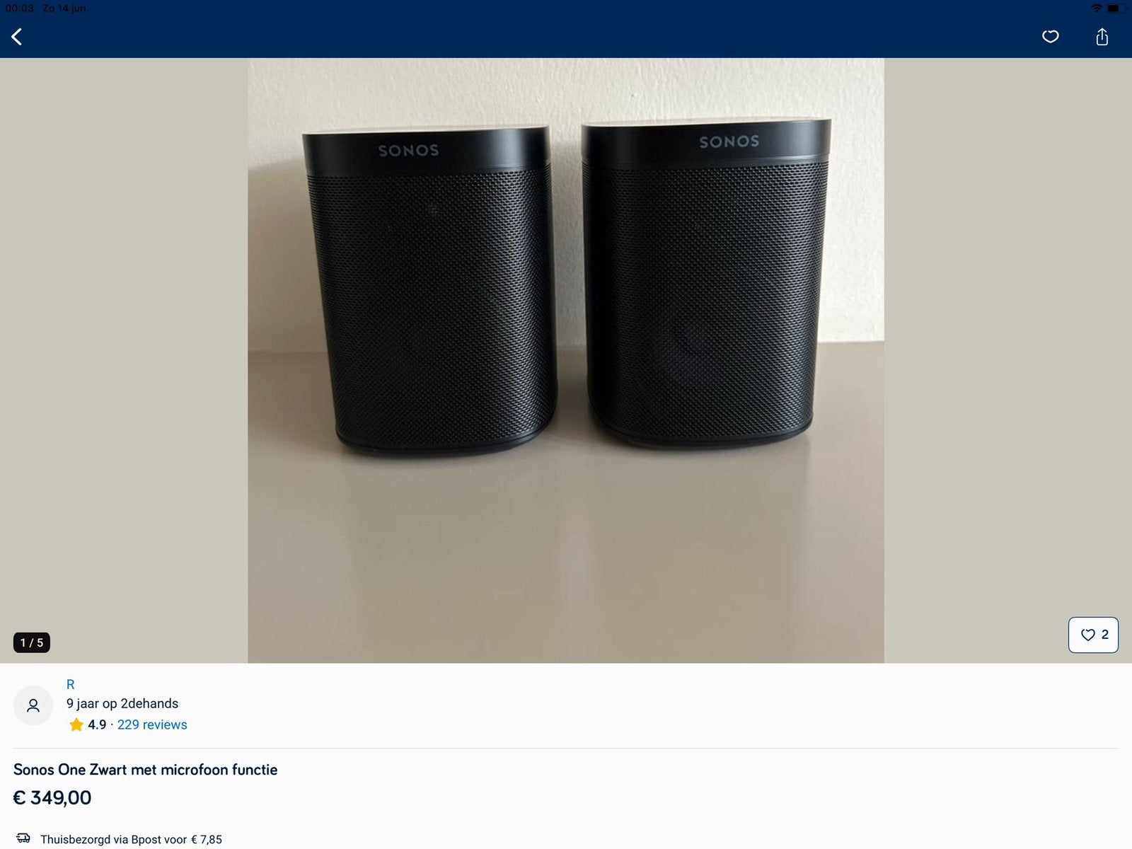 Sonos playbar 2 muurbeugel 2 sonos one met Google assist, Ophalen, Zo goed als nieuw