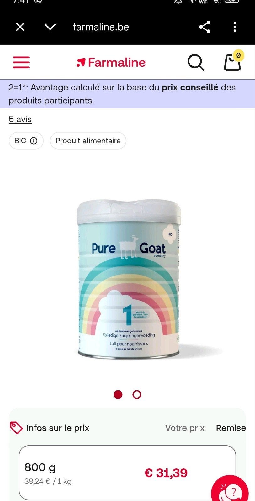 lait de suite bio 800 g, Enfants & Bébés, Enlèvement ou Envoi