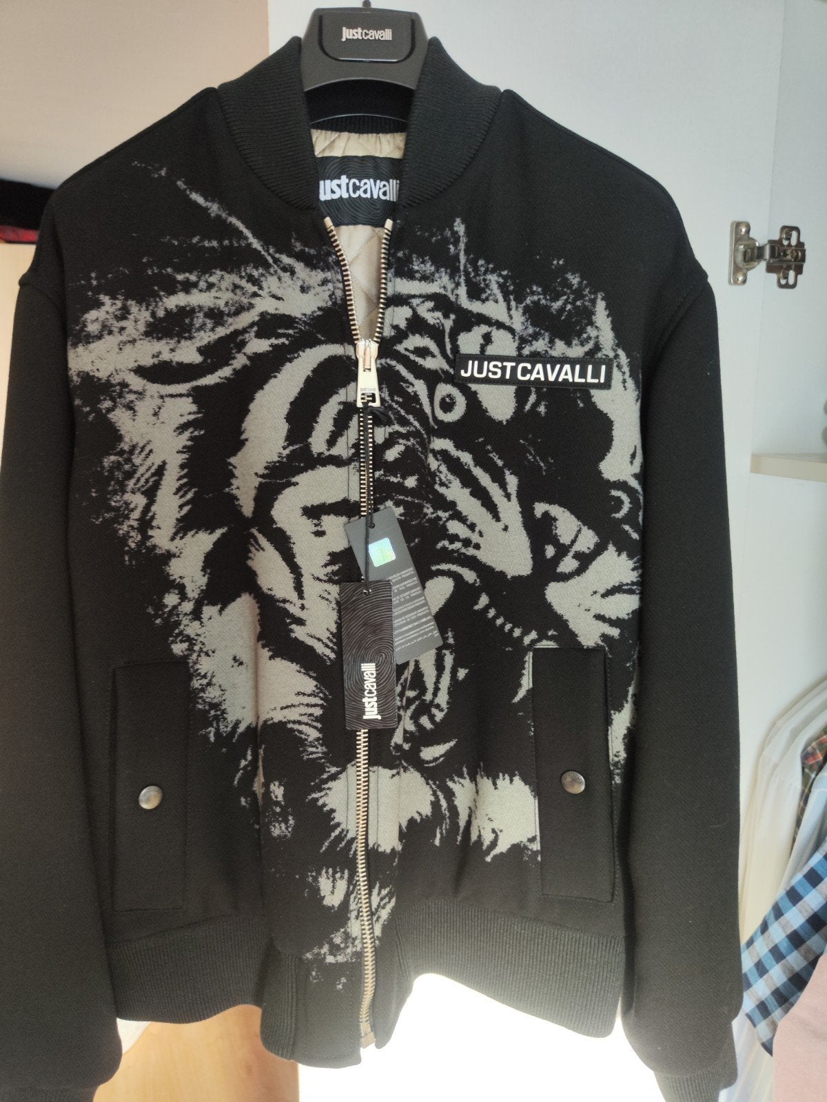 Blouson Bomber Just Cavalli Noir/Gris - NEUF AVEC ÉTIQUETTE, Neuf, Enlèvement, Just Cavalli, Taille 46 (S) ou plus petite