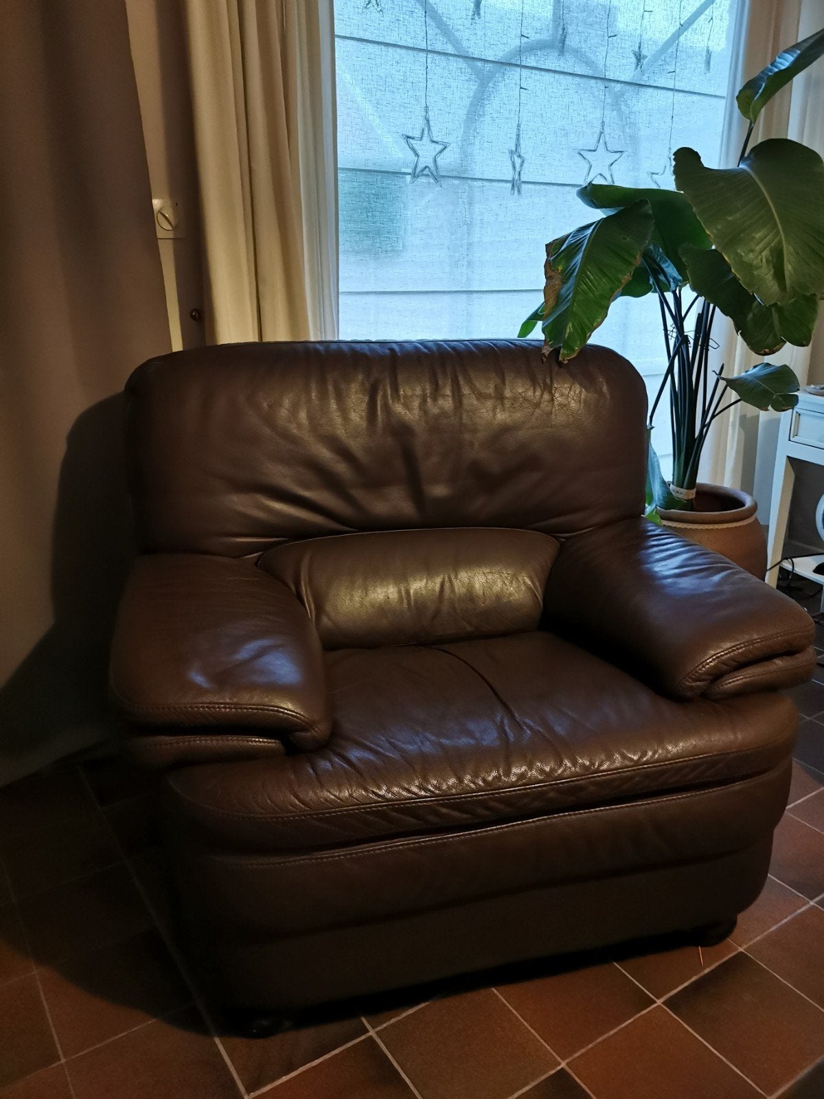 Bruin lederen fauteuil 1 zit, Ophalen
