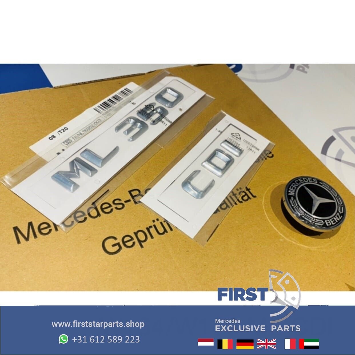 W164 W166 ML LOGO SET CHROOM EMBLEMEN SET Mercedes ML KLASSE, Utilisé, -, -, Enlèvement ou Envoi