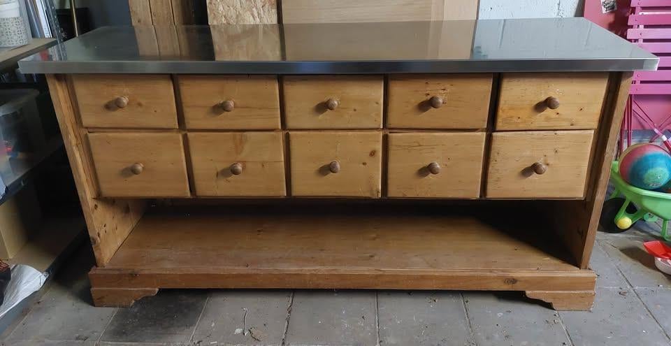 Meuble ancien / bar / buffet bois + couvercle inox, Ancien, Moins de 100 cm, 150 à 200 cm, Comme neuf