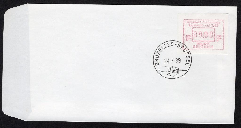 (B) Enveloppe ATM73 FDC 1989 - Flanders Technology 9 BEF, Enlèvement ou Envoi, Affranchi, Avec enveloppe, Oblitération 1er jour