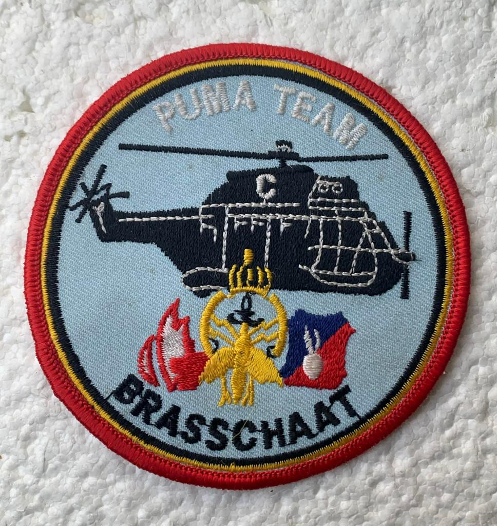 Rijkswacht Licht vliegwezen, PUMA TEAM (Lt blauw) Brasschaat, Verzamelen, Ophalen of Verzenden, Rijkswacht, Embleem of Badge