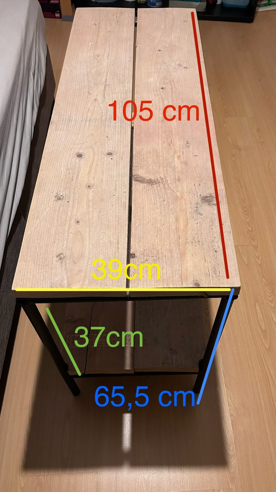 Industriële sidetable / wandtafel hout & zwart metaal–105 cm, Huis en Inrichting, Ophalen, Zo goed als nieuw, Rechthoekig