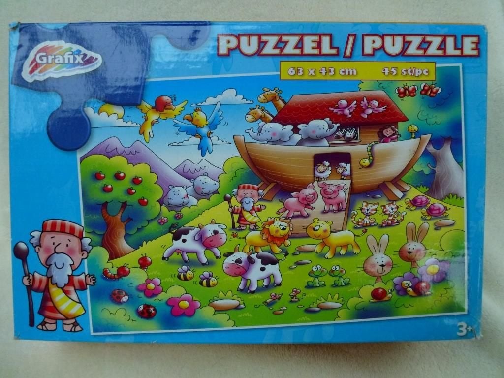 puzzel Ark van Noë 3 + Grafix 45 grote stukjes, Kinderen en Baby's, Ophalen of Verzenden, 10 tot 50 stukjes, Gebruikt, 2 tot 4 jaar