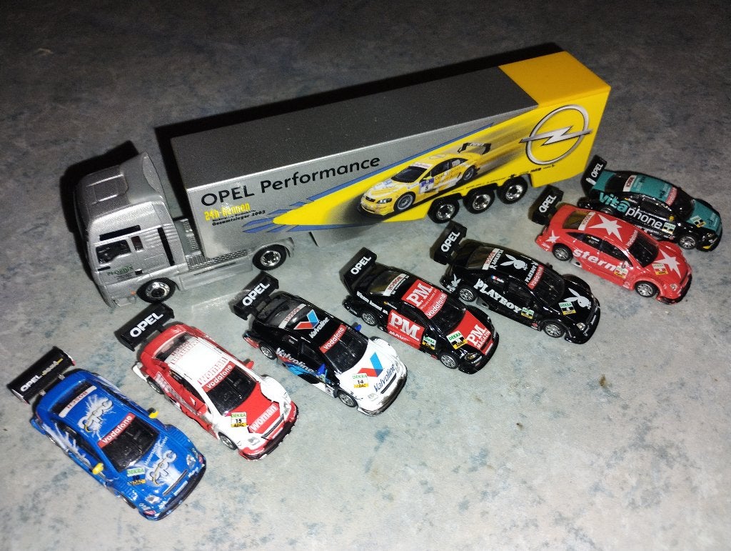 Schuco 1/87 H0 Ecurie Opel DTM: 7 voitures + MAN semi, Enlèvement ou Envoi, Utilisé, Bus ou Camion, Schuco