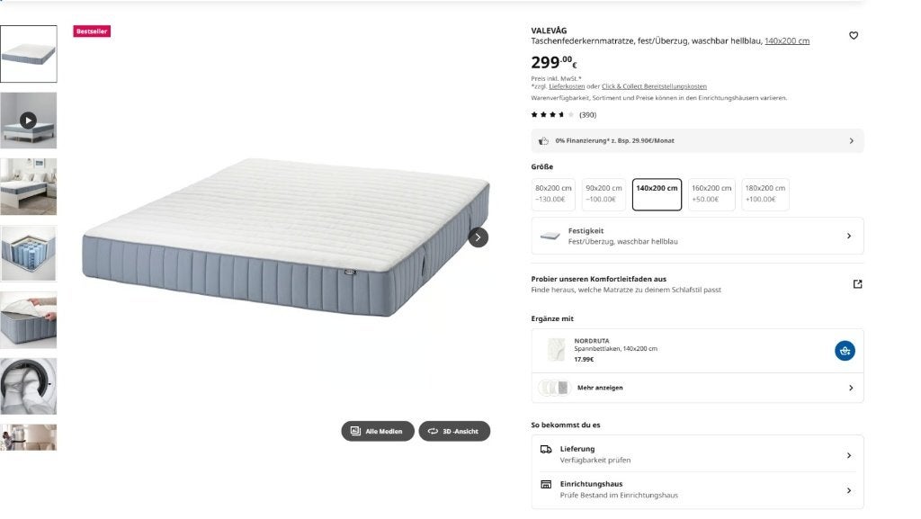 Matelas IKEA VALEVÅG 140x200cm Impeccable (utilisé 63 jours), Ophalen, Tweepersoons, 140 cm, Zo goed als nieuw