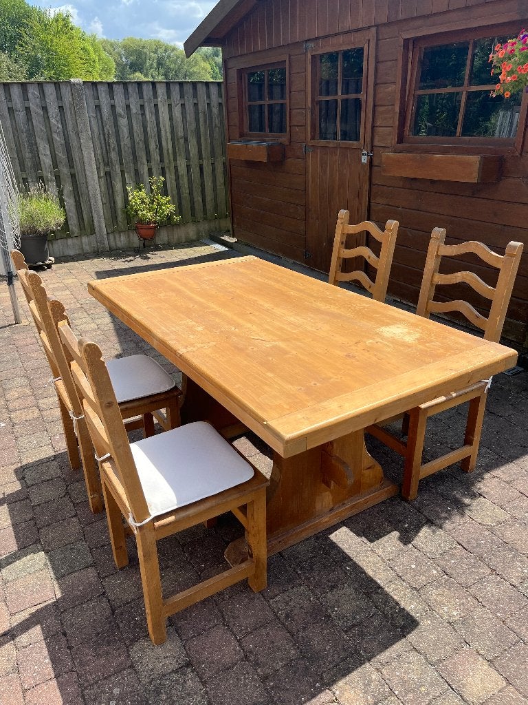 Mexicaanse eettafel plus 4 stoelen., Huis en Inrichting, Tafels | Eettafels, Ophalen, Gebruikt, Vier personen, Rechthoekig