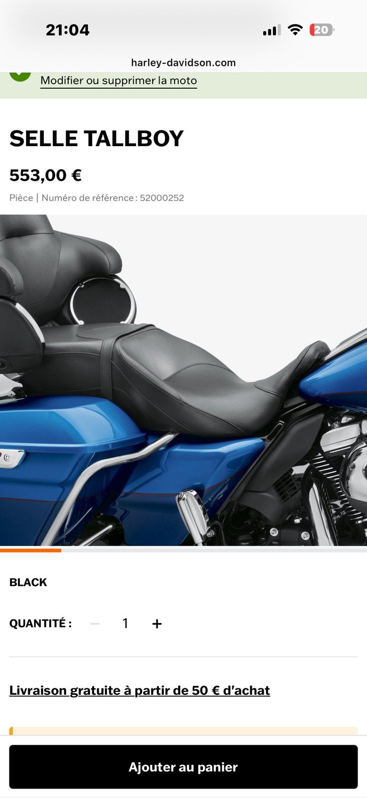 Selle confort duo TALLBOY pour Harley Touring, Enlèvement ou Envoi