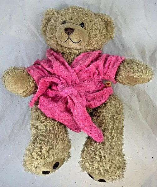 Build-A-Bear Workshop Teddybeer met roze badjas knuffel 40cm, Kinderen en Baby's, Beer, Zo goed als nieuw, Middelgroot (20 tot 80 cm)