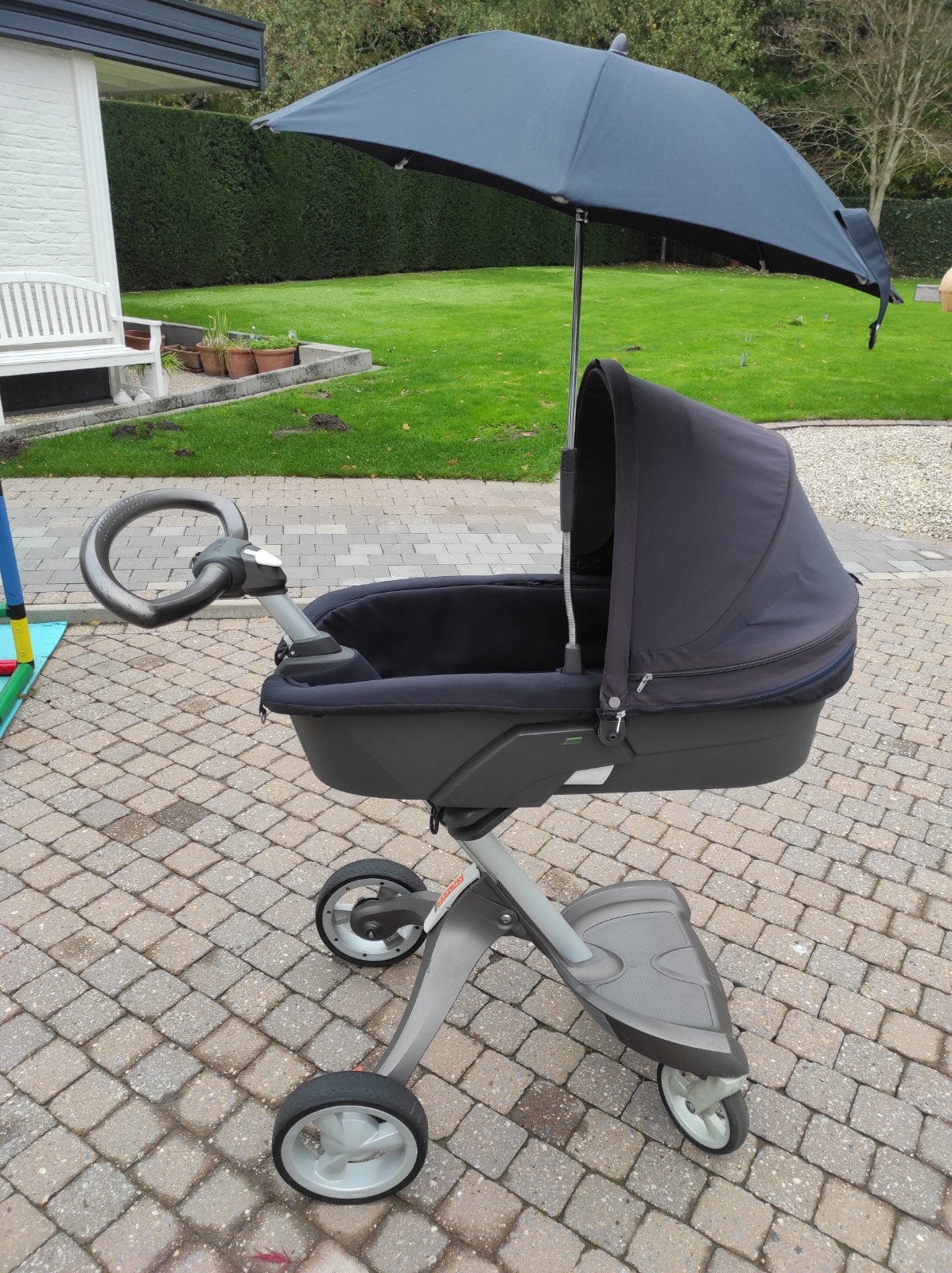 Stokke koets donker blauw. Lig en zit gedeelte, paraplu, zak, Kinderen en Baby's, Ophalen