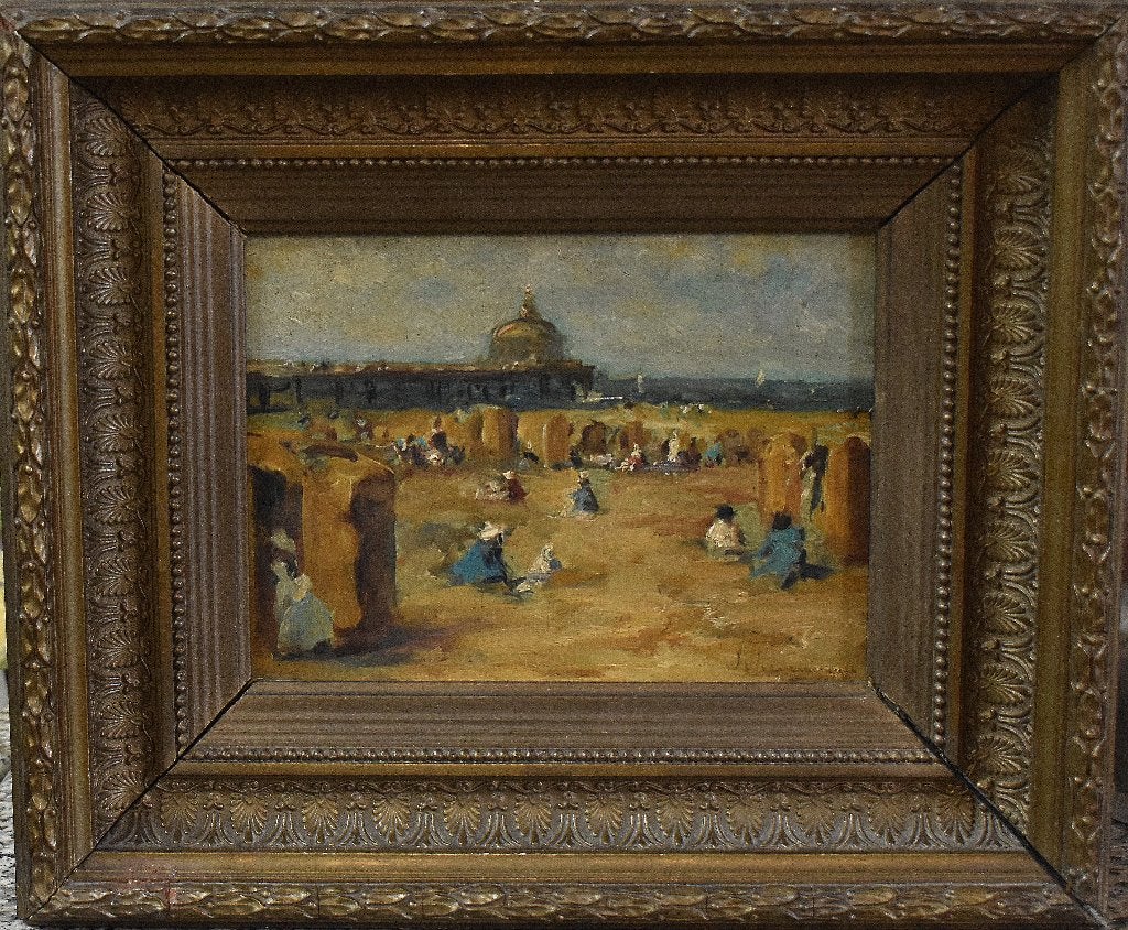 Frans Smeers=Strand Scheveningen., Antiek en Kunst, Impressionistisch, Olieverf, Maritiem / water, Paneel
