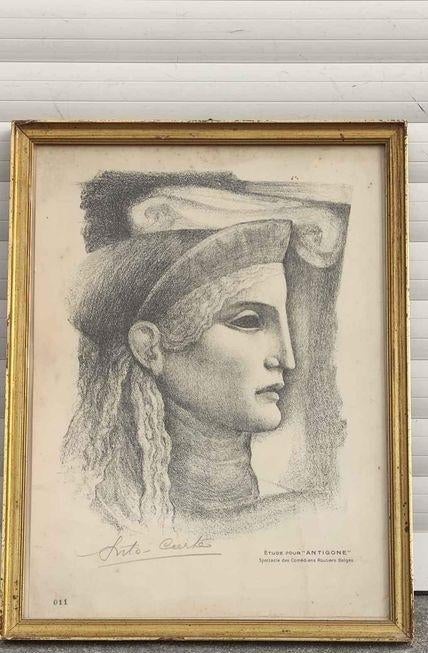 Lithographie étude pour Antigone signe Anto carte, Enlèvement ou Envoi