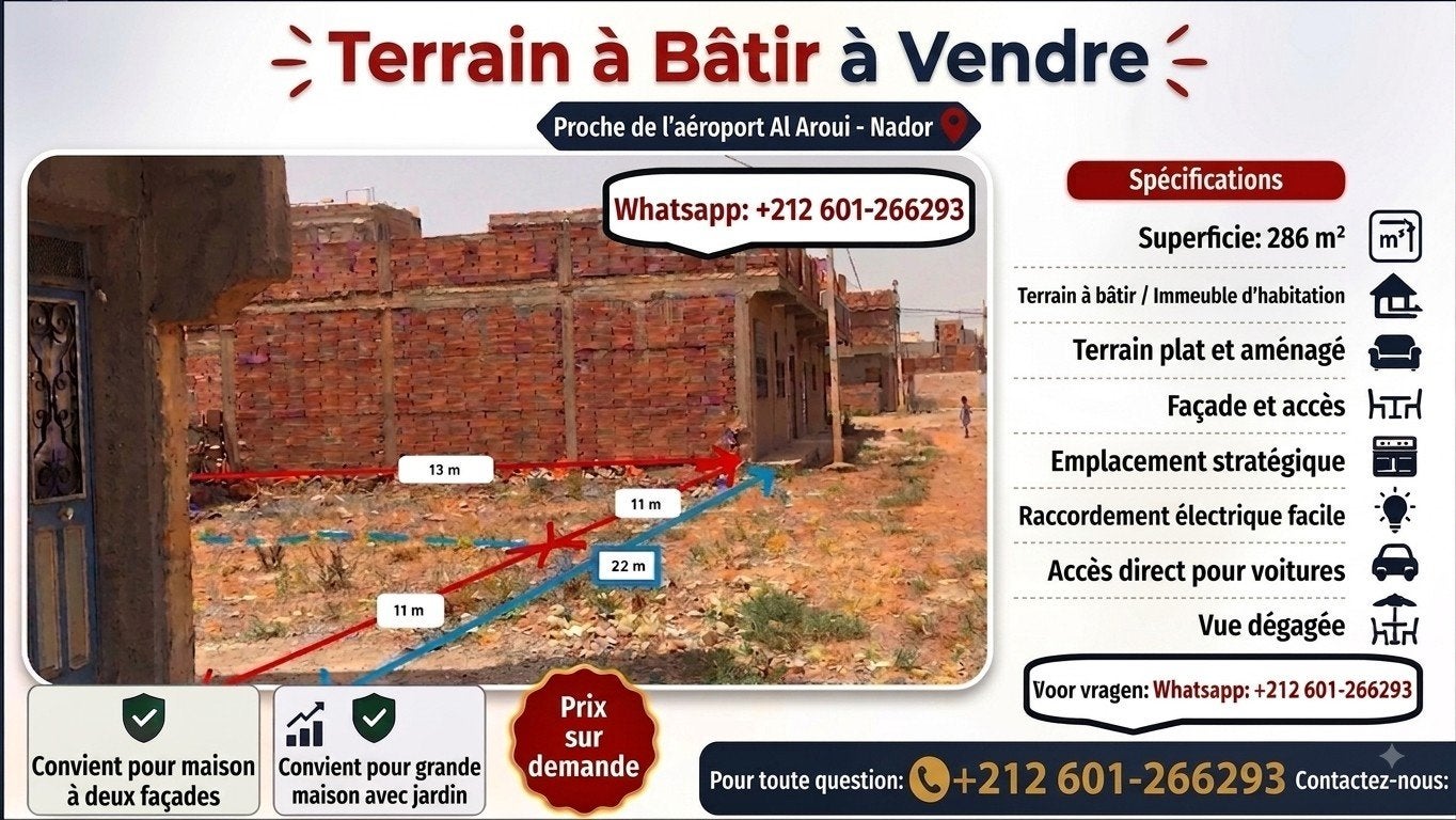 bouwgrond te koop in Nador nabij de luchthaven van Aroui
