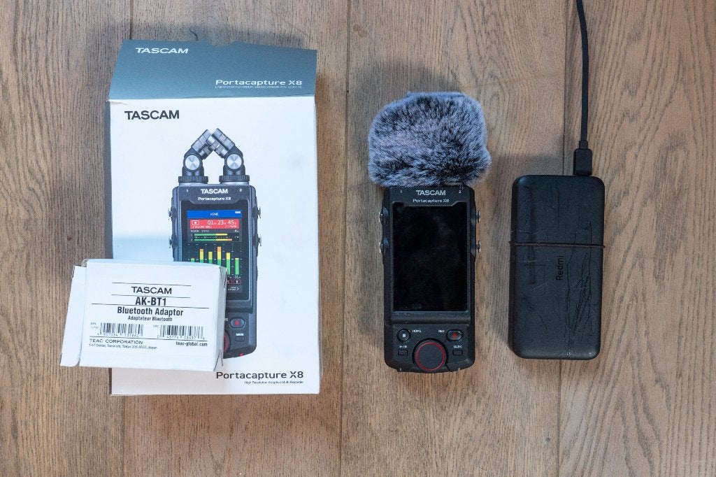 Tascam Portacapture X8 + Bluetooth, windkap en powerbank, Ophalen of Verzenden, Gebruikt