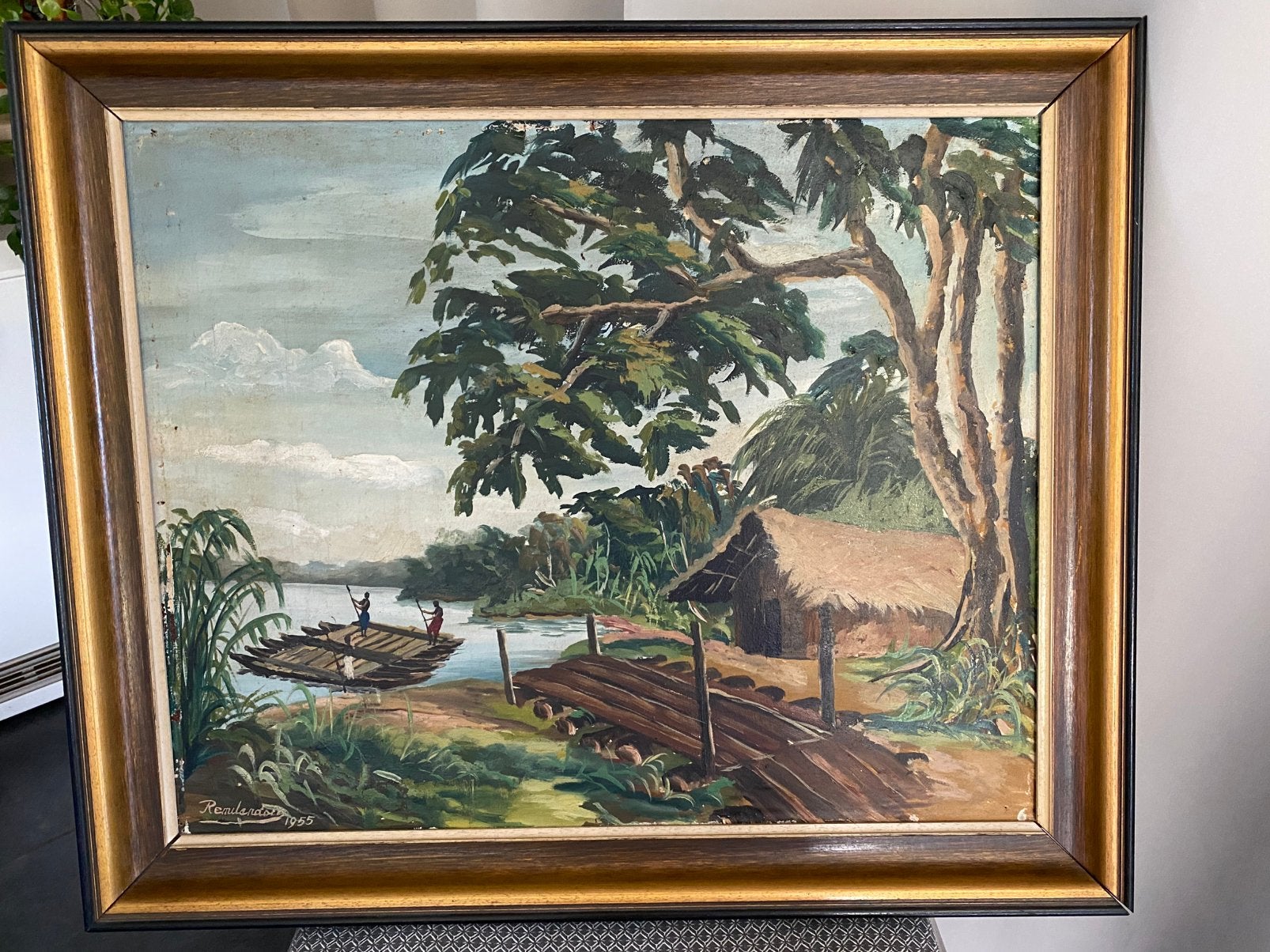 Antiek schilderij 1955, Antiquités & Art, Art | Peinture | Classique, Peinture à l'huile, Enlèvement, Paysage urbain / rural, Signé