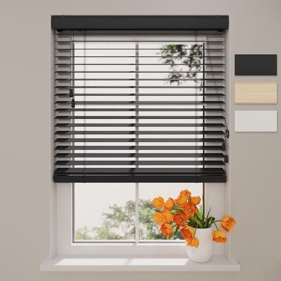 Houten Jaloezie - 50 Mm - Essence - Zwart - 130 X 130 Cm, Ophalen, 100 tot 150 cm, Nieuw, 100 tot 150 cm