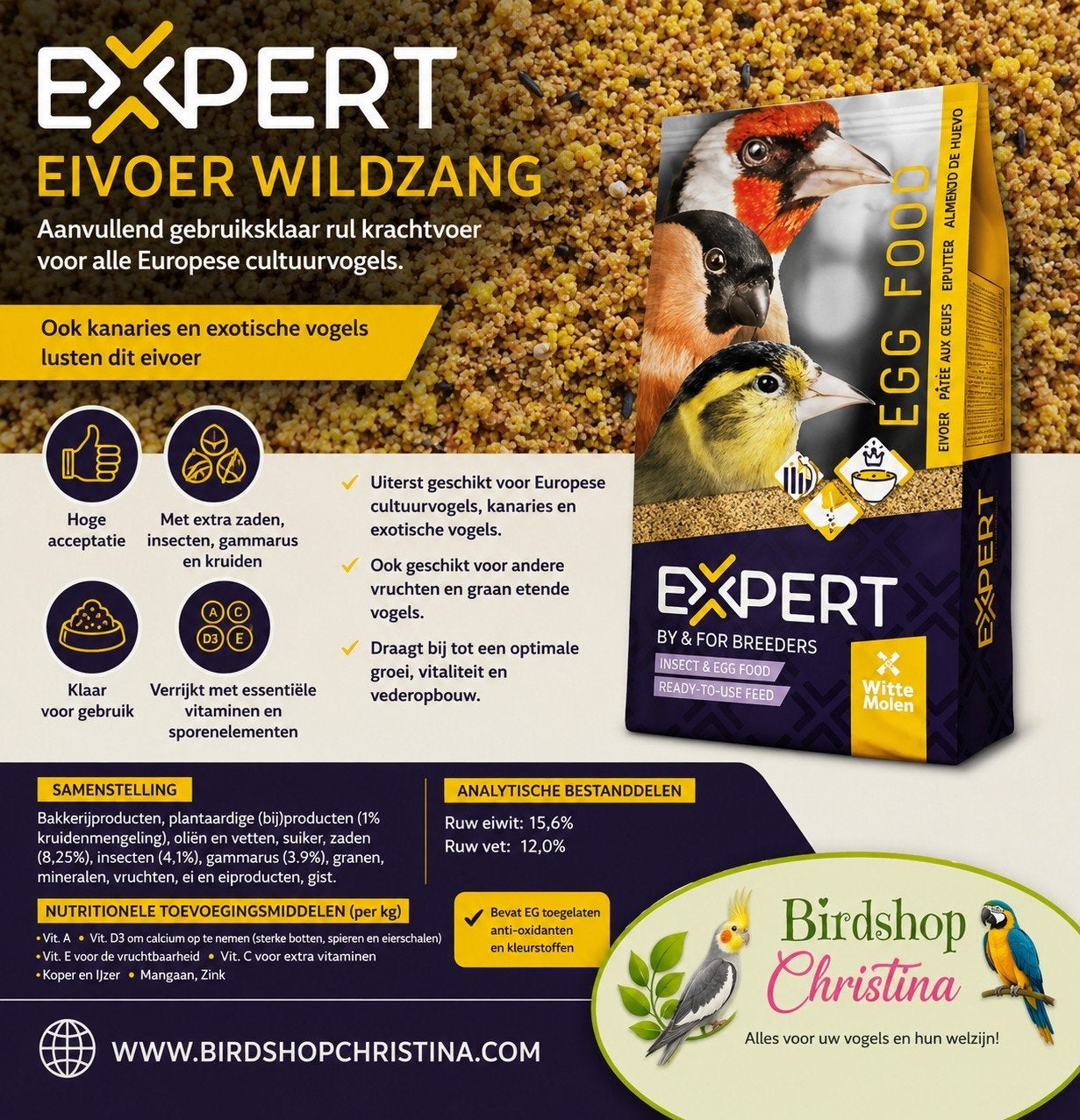 EXPERT Eivoer Wildzang 1kg - 15.6% Eiwitten, Insecten, gamma, Dieren en Toebehoren, Ophalen