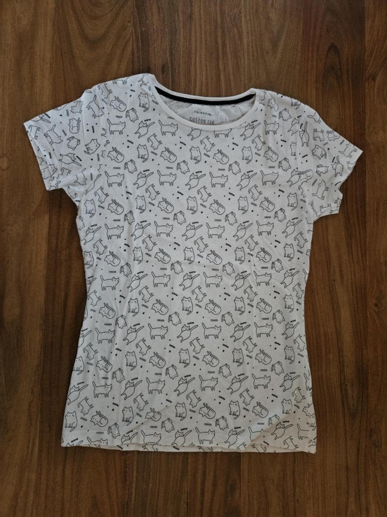 T-shirt blanc avec chats taille M ou 38, Vêtements | Femmes, T-shirts, Comme neuf, Taille 38/40 (M), Blanc, Enlèvement ou Envoi