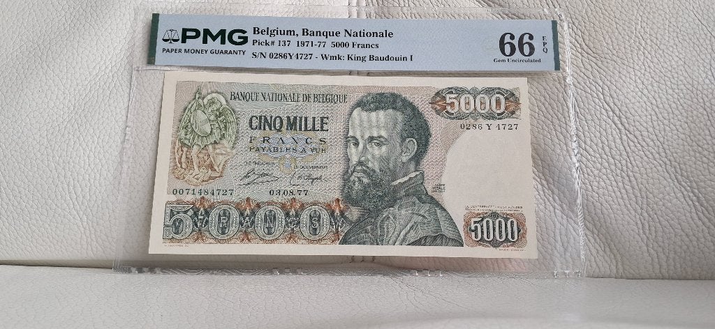 5000 francs Vésale 1977 - PMG-66 EPQ, Envoi, Billets en vrac