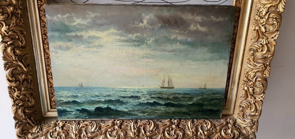 Marine zeezicht olieverf doek Michel Van Cuyck, Antiek en Kunst, Ophalen, Maritiem / water, Doek, Gesigneerd