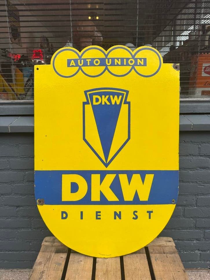 Vintage DKW Auto Union Emaille Reclamebord